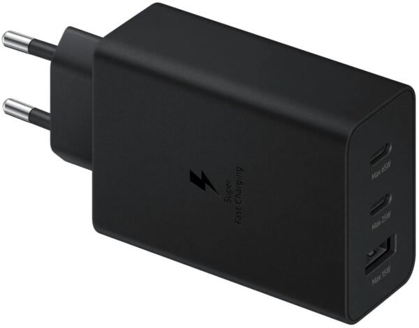 CARICABATTERIA DA RETE SAMSUNG SUPER FAST CHARGING 65W EP-T6530NBEGEU 2 PORTE USB-C/1 PORTA USB-A BLACK